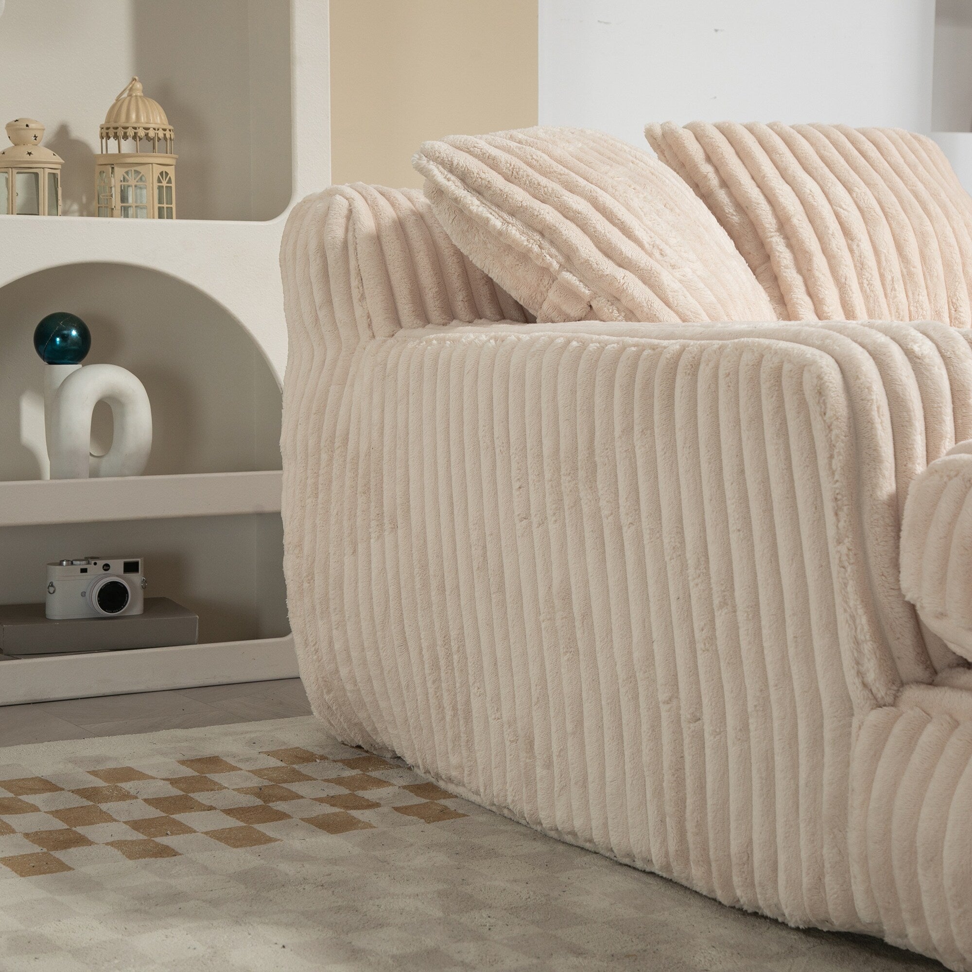 Canapé-lit en velours côtelé avec rembourrage en éponge hautement élastique, sans installation pour le salon