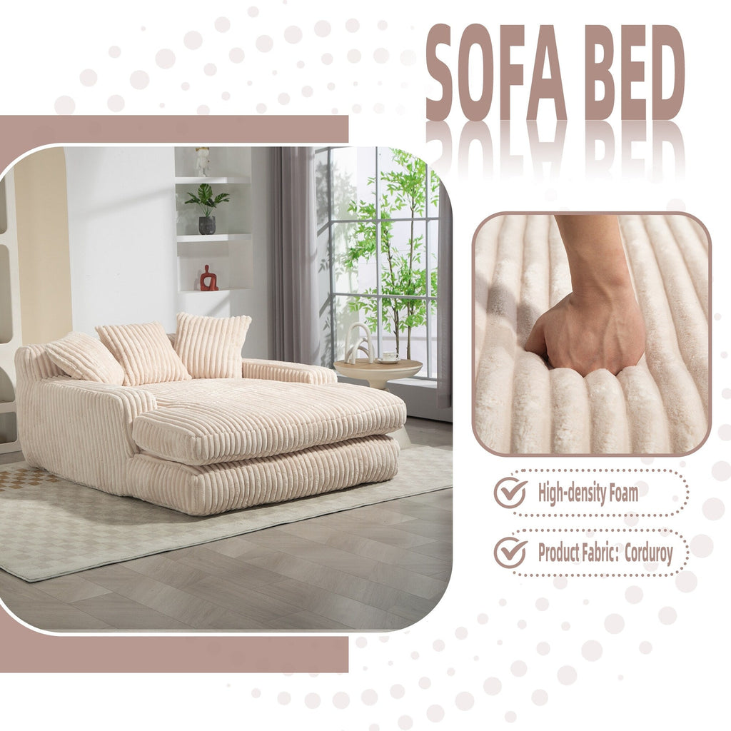 Canapé-lit en velours côtelé avec rembourrage en éponge hautement élastique, sans installation pour le salon