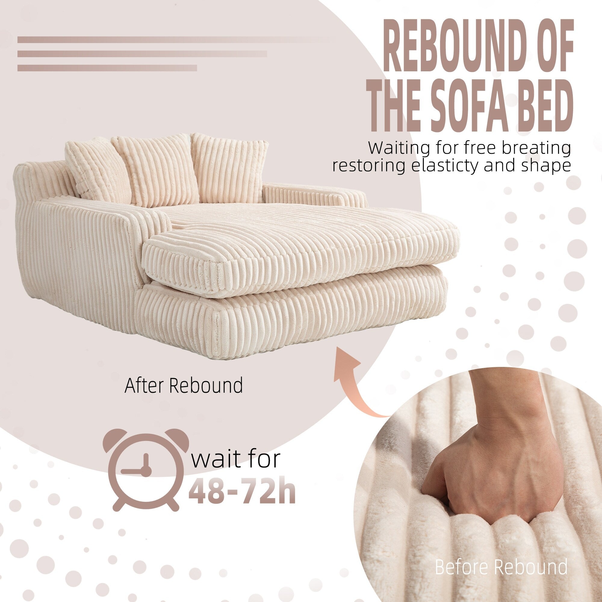 Canapé-lit en velours côtelé avec rembourrage en éponge hautement élastique, sans installation pour le salon