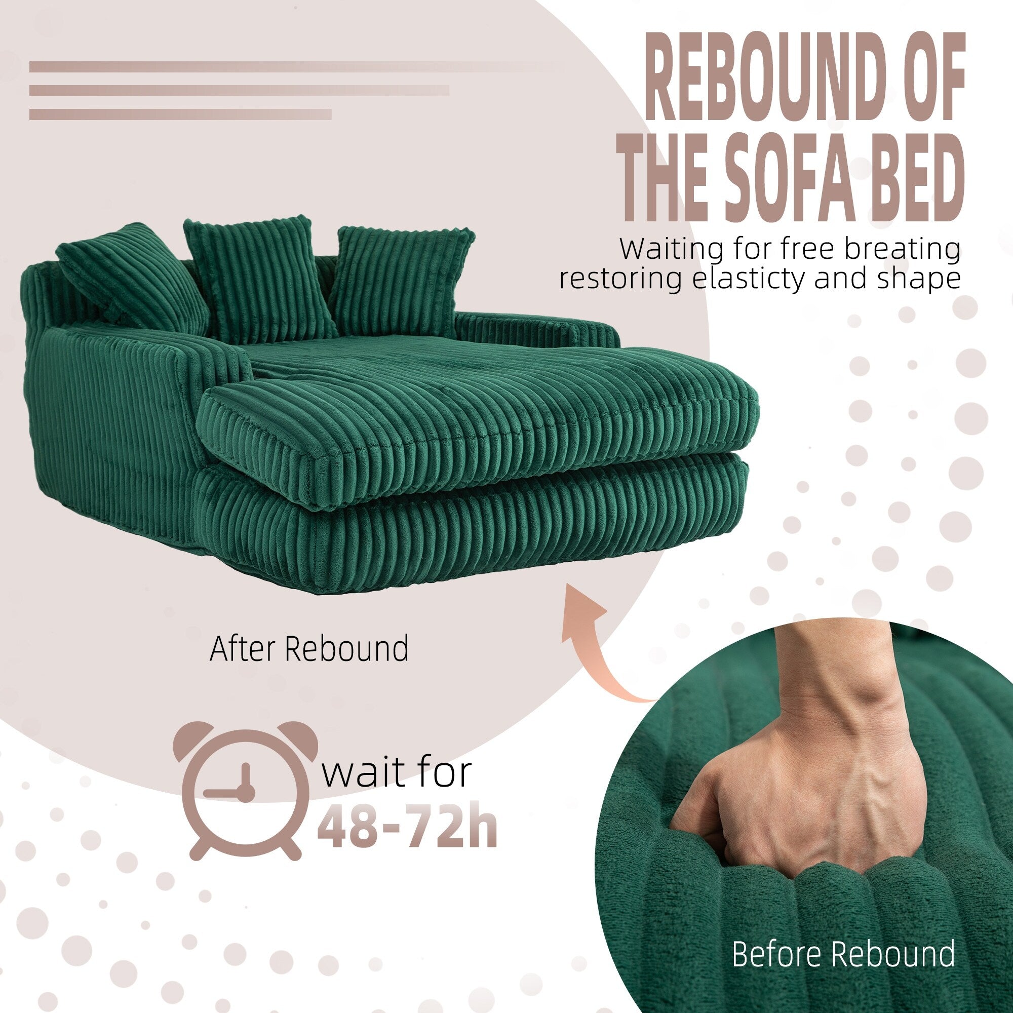 Canapé-lit en velours côtelé avec rembourrage en éponge hautement élastique, sans installation pour le salon