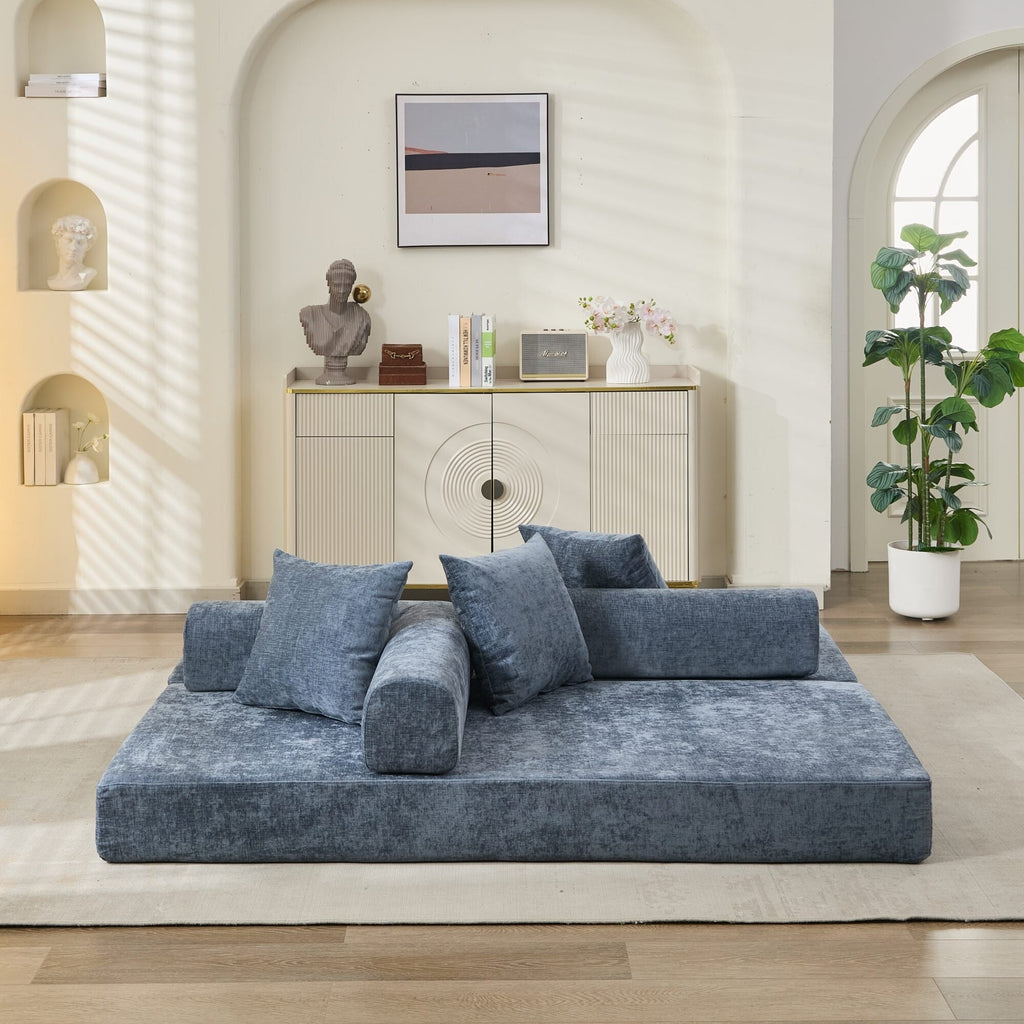 Canapé-lit convertible confortable avec matelas pliant, canapé-lit de sol, canapé de sol en chenille avec accoudoir, canapé de salon de sol