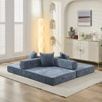 Canapé-lit convertible confortable avec matelas pliant, canapé-lit de sol, canapé de sol en chenille avec accoudoir, canapé de salon de sol