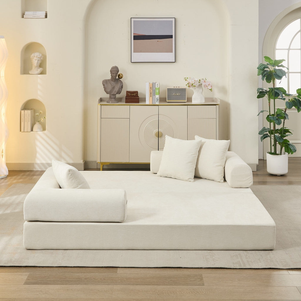 Canapé-lit convertible confortable avec matelas pliant, canapé-lit de sol, canapé de sol en chenille avec accoudoir, canapé de salon de sol