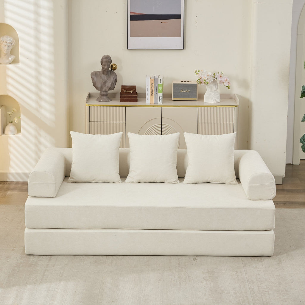 Canapé-lit convertible confortable avec matelas pliant, canapé-lit de sol, canapé de sol en chenille avec accoudoir, canapé de salon de sol