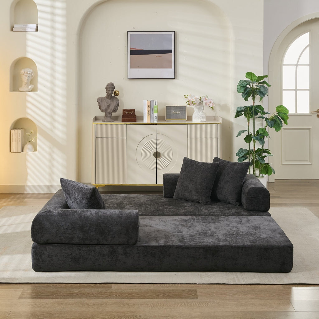 Canapé-lit convertible confortable avec matelas pliant, canapé-lit de sol, canapé de sol en chenille avec accoudoir, canapé de salon de sol