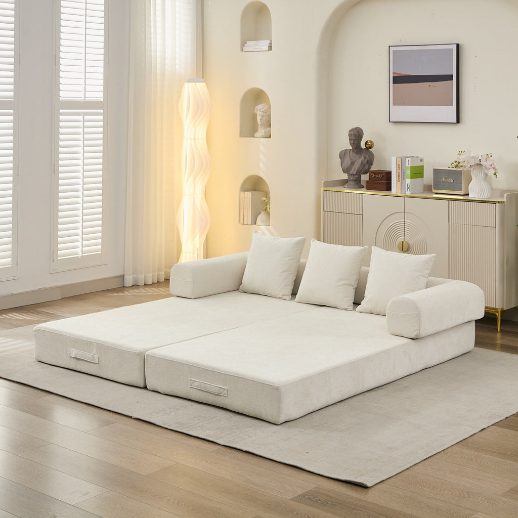 Canapé-lit convertible confortable avec matelas pliant, canapé-lit de sol, canapé de sol en chenille avec accoudoir, canapé de salon de sol