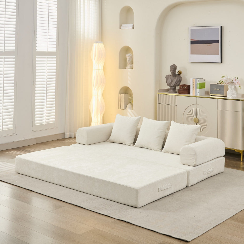 Canapé-lit convertible confortable avec matelas pliant, canapé-lit de sol, canapé de sol en chenille avec accoudoir, canapé de salon