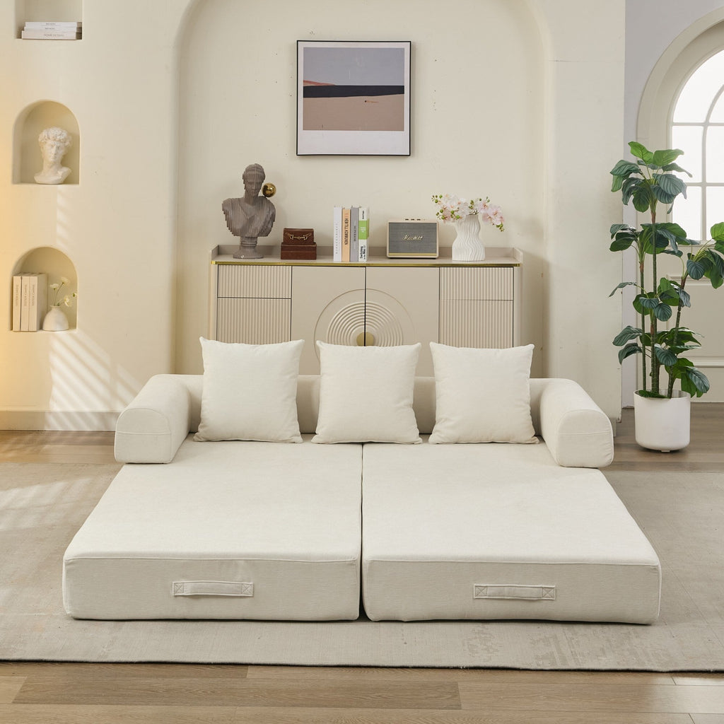 Canapé-lit convertible confortable avec matelas pliant, canapé-lit de sol, canapé de sol en chenille avec accoudoir, canapé de salon