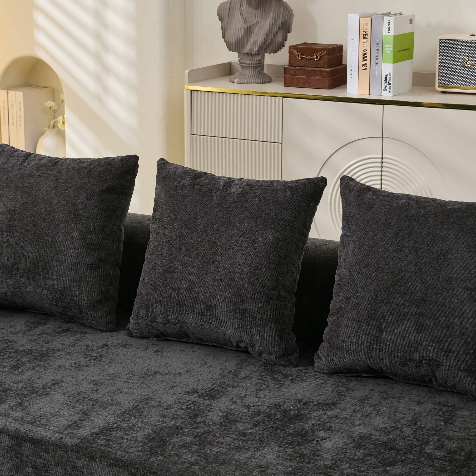 Canapé-lit convertible confortable avec matelas pliant, canapé-lit de sol, canapé de sol en chenille avec accoudoir, canapé de salon