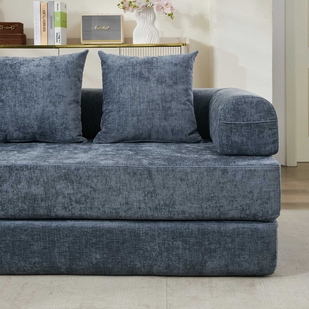 Canapé-lit convertible confortable avec matelas pliant, canapé-lit de sol, canapé de sol en chenille avec accoudoir, canapé de salon