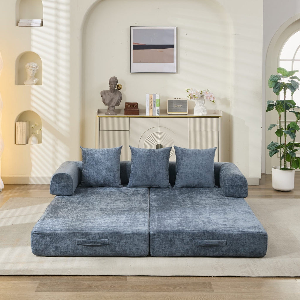 Canapé-lit convertible confortable avec matelas pliant, canapé-lit de sol, canapé de sol en chenille avec accoudoir, canapé de salon