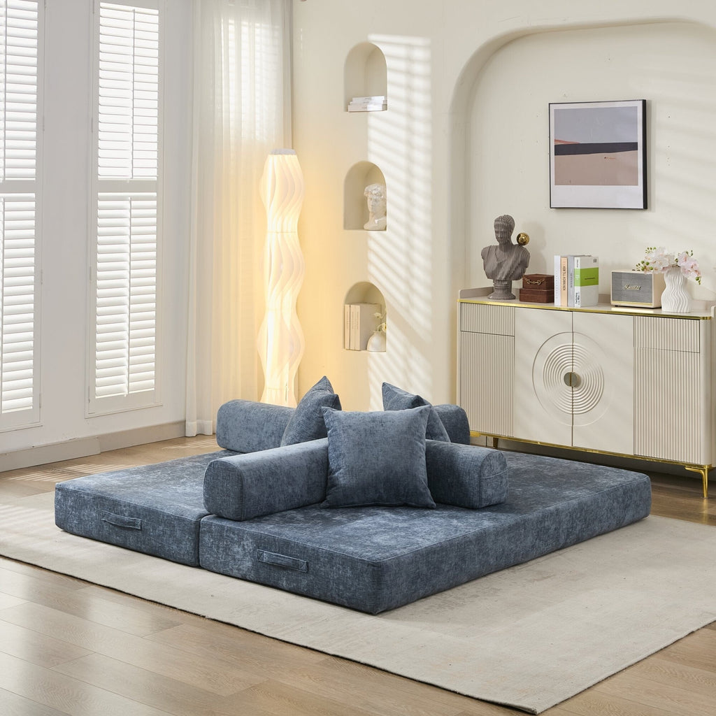 Canapé-lit convertible confortable avec matelas pliant, canapé-lit de sol, canapé de sol en chenille avec accoudoir, canapé de salon