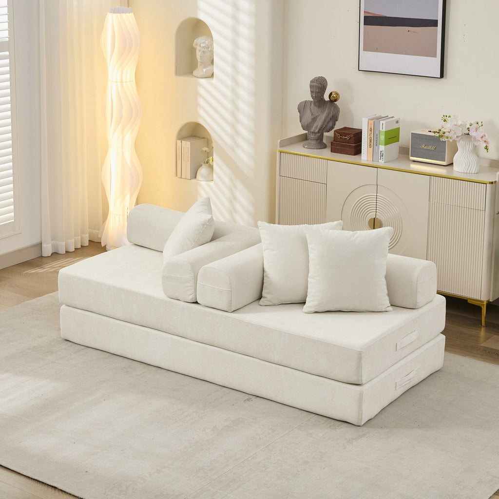 Canapé-lit convertible confortable avec matelas pliant, canapé-lit de sol, canapé de sol en chenille avec accoudoir, canapé de salon