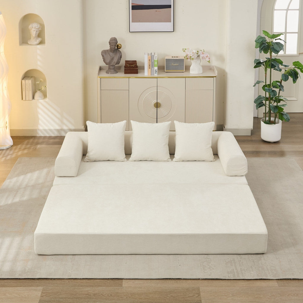 Canapé-lit convertible confortable avec matelas pliant, canapé-lit de sol, canapé de sol en chenille avec accoudoir, canapé de salon