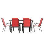 Ensemble de salle à manger d'extérieur commercial 7 pièces avec table en verre et 6 chaises