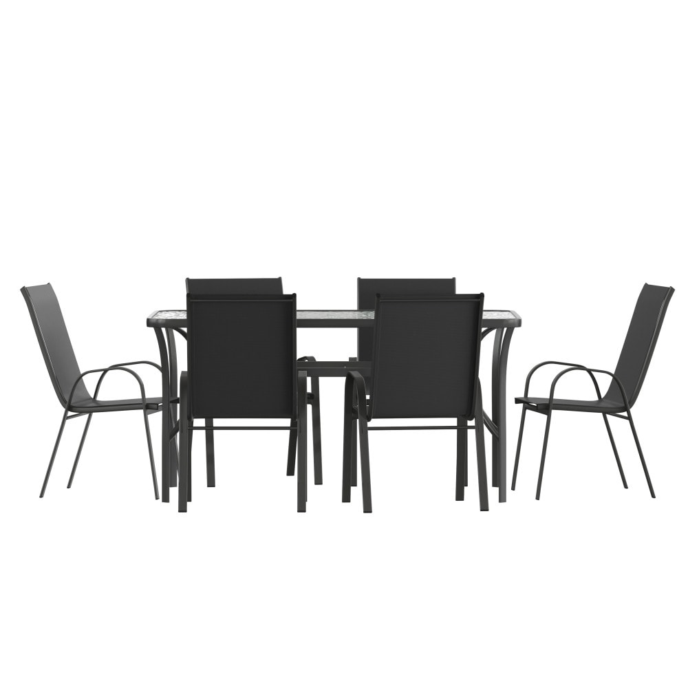 Ensemble de salle à manger d'extérieur commercial 7 pièces avec table en verre et 6 chaises