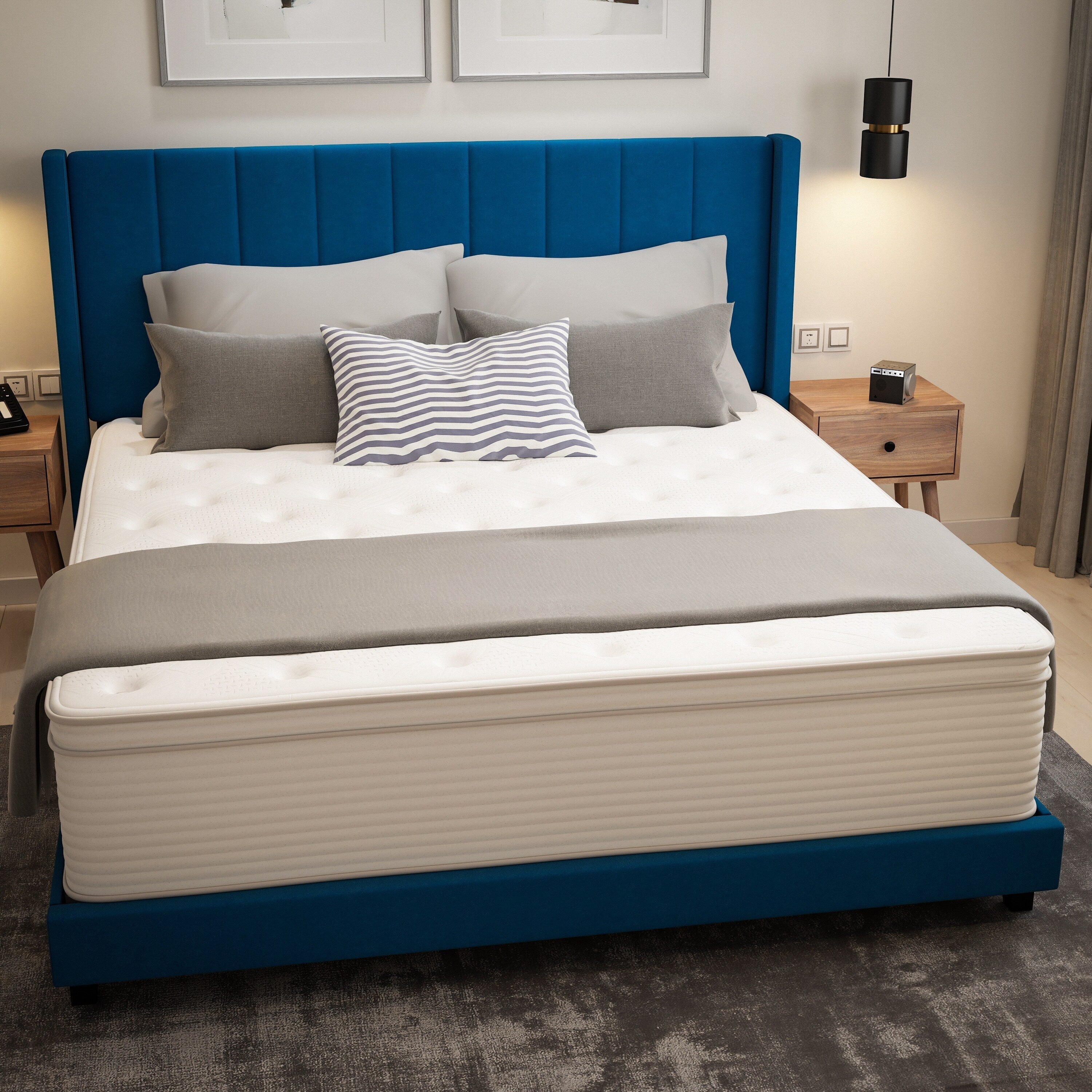 Matelas hybride commercial en mousse à mémoire de forme et ressorts ensachés dans une boîte