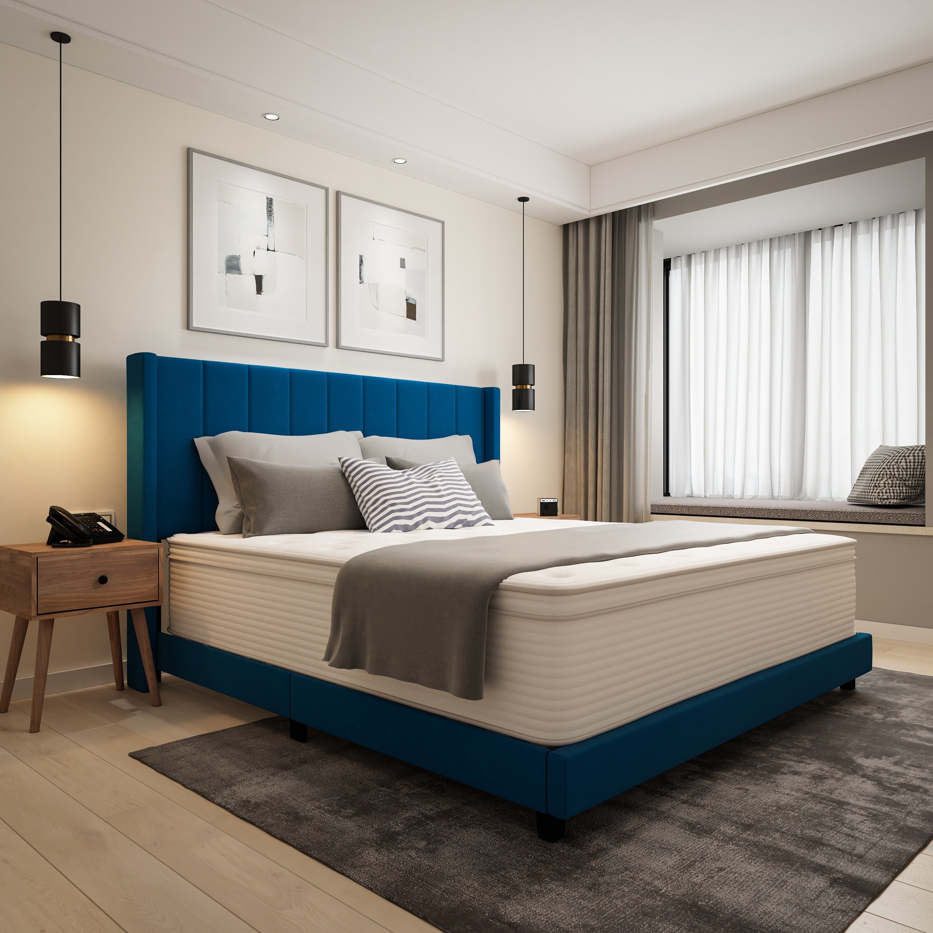 Matelas hybride commercial en mousse à mémoire de forme et ressorts ensachés dans une boîte