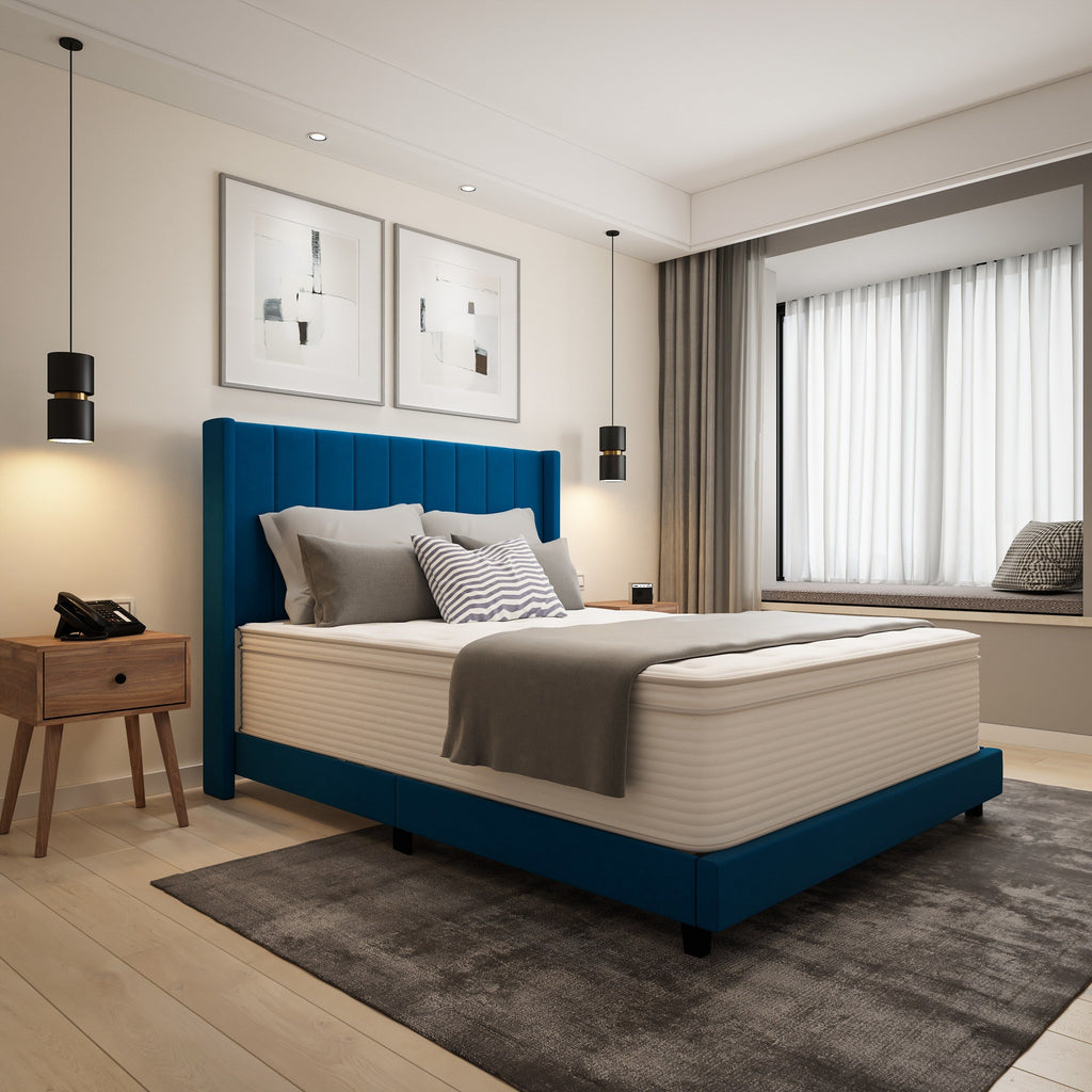 Matelas hybride commercial en mousse à mémoire de forme et ressorts ensachés dans une boîte