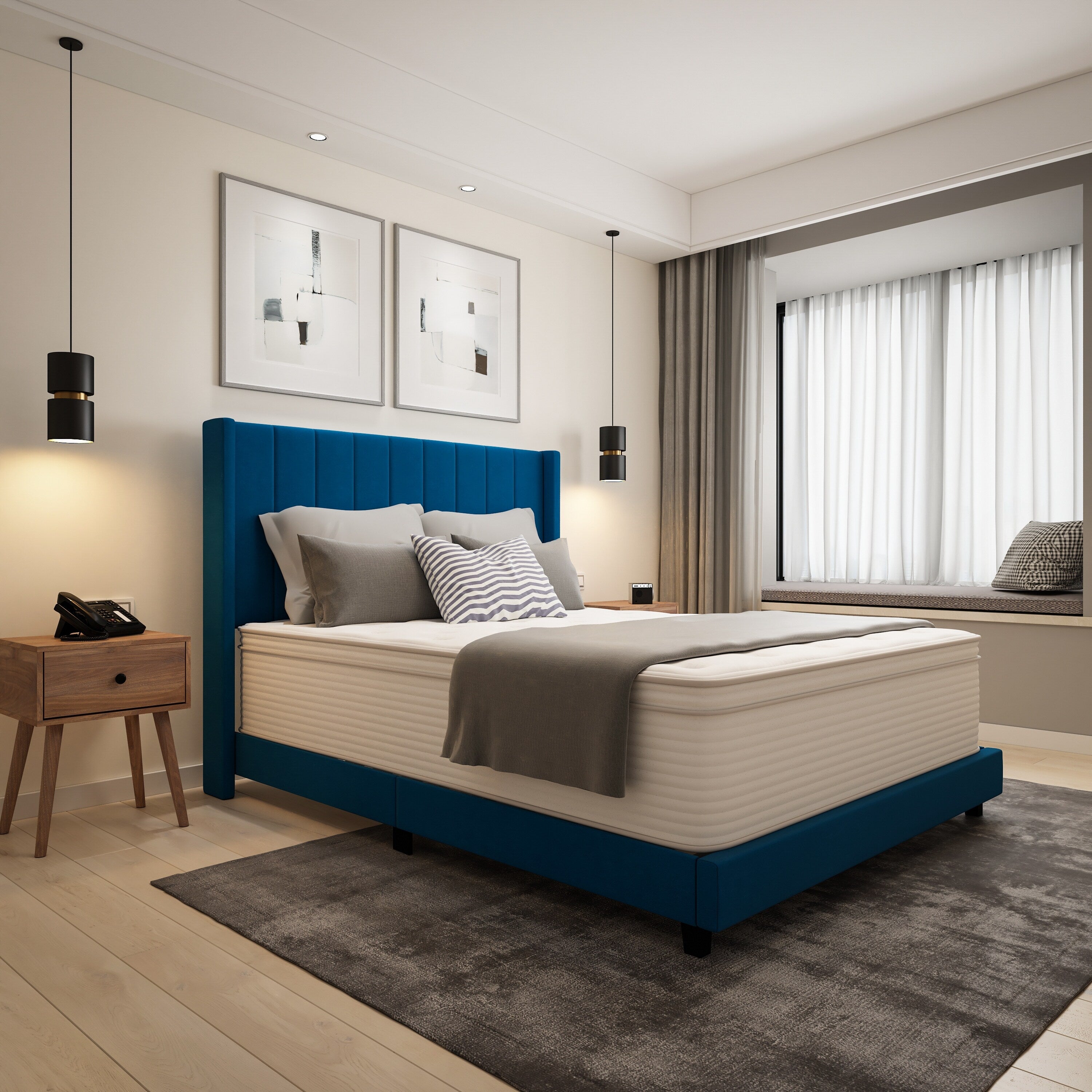 Matelas hybride commercial en mousse à mémoire de forme et ressorts ensachés dans une boîte