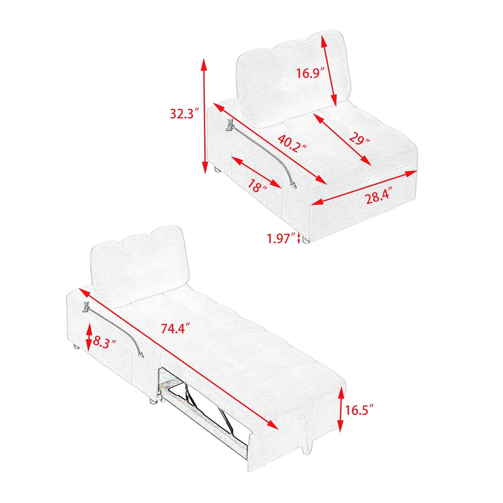 Canapé compact en tissu Teddy - Canapé convertible de 40,20 pouces pour petits espaces dans le salon ou le bureau