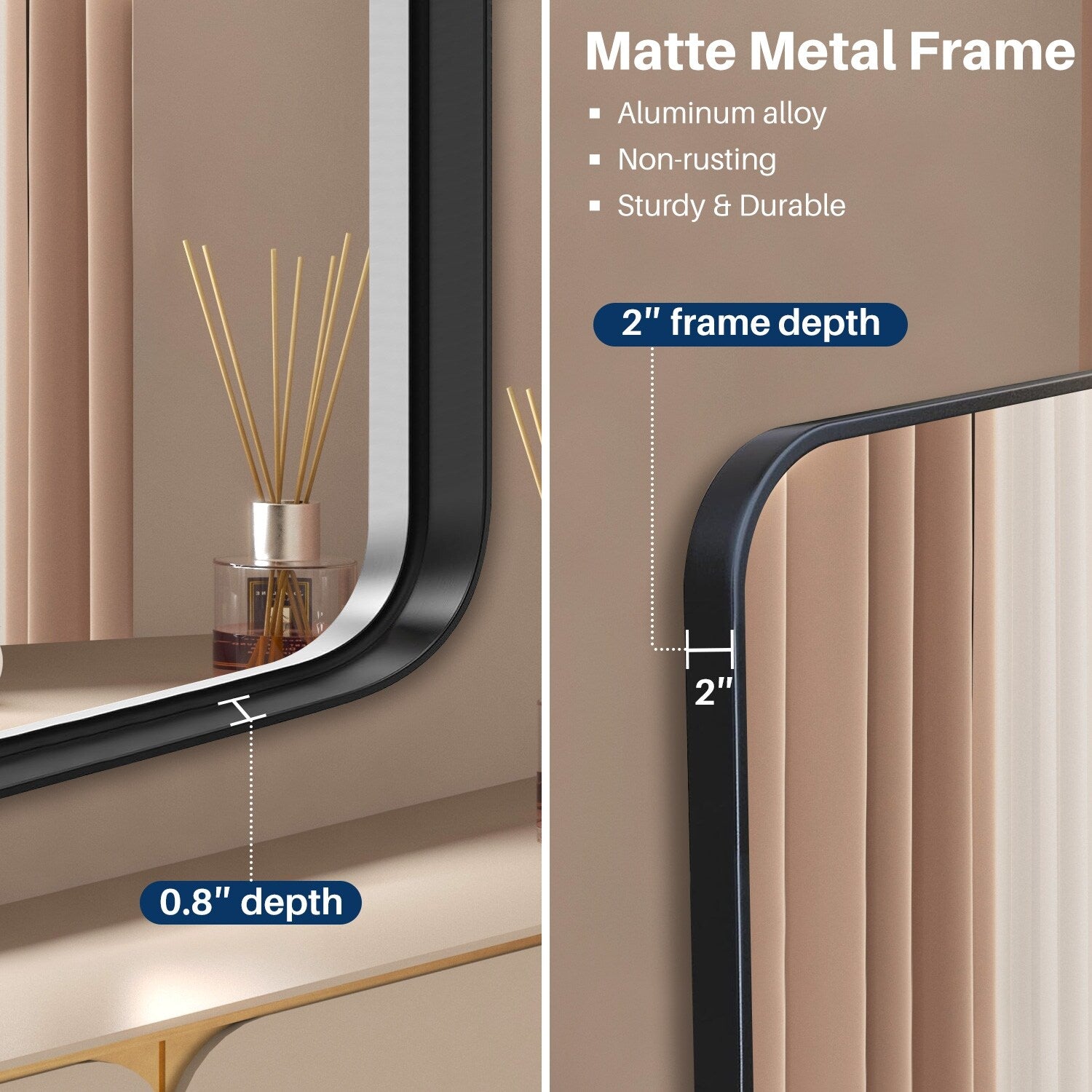 Miroirs de salle de bain pour mur au-dessus du lavabo, grand miroir mat, décoratif pour toilettes, style ferme, suspendu horizontalement ou verticalement