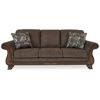 Canapé Conner, polyester marron, touches de bois apparentes, 2 coussins, 93 pouces
