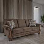 Canapé Conner, polyester marron, touches de bois apparentes, 2 coussins, 93 pouces