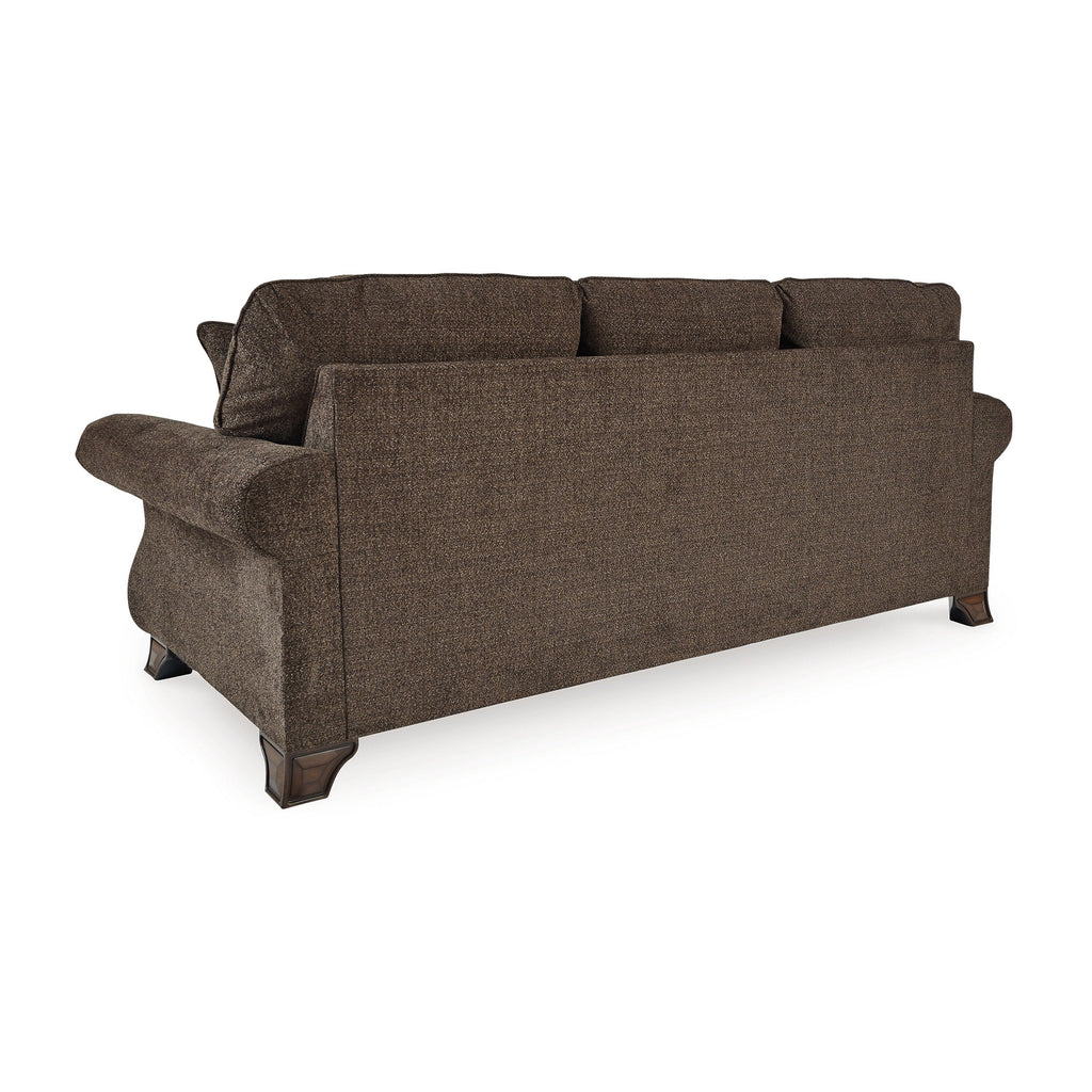 Canapé Conner, polyester marron, touches de bois apparentes, 2 coussins, 93 pouces