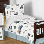 Ensemble de couette 5 pièces pour tout-petit, collection camion de construction, garçon - Gris, jaune, noir, bleu et vert, transport, chevron, flèche