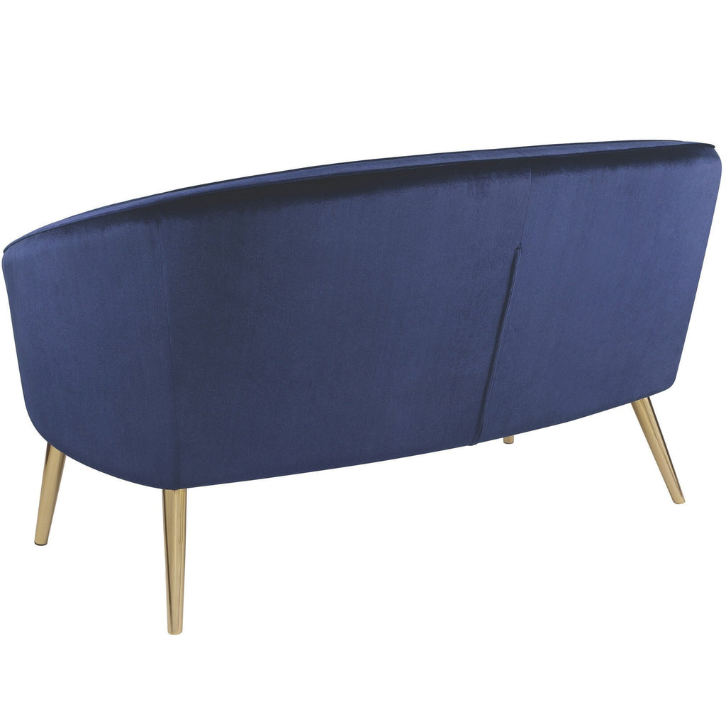 Canapé d'appoint de salon contemporain en velours bleu et pieds en laiton