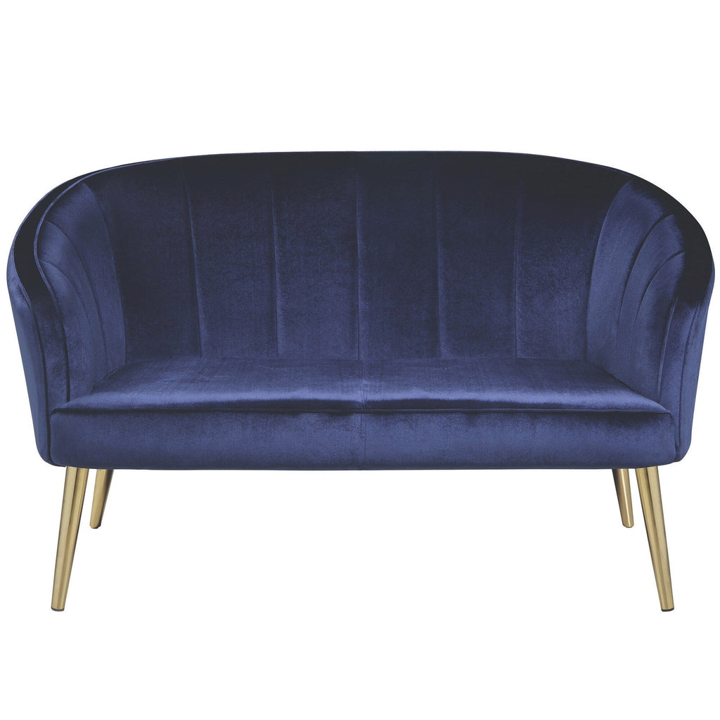 Canapé d'appoint de salon contemporain en velours bleu et pieds en laiton