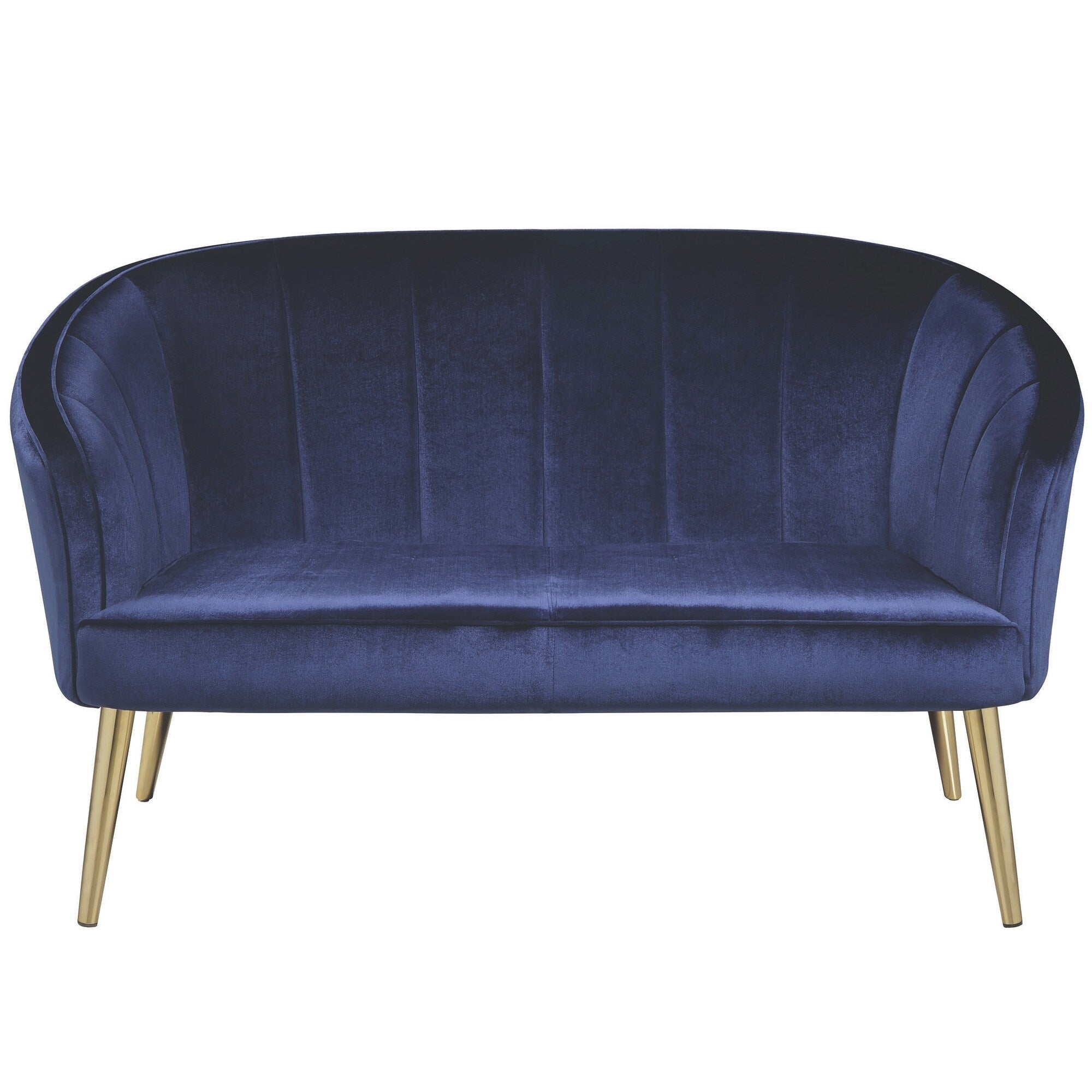 Canapé d'appoint de salon contemporain en velours bleu et pieds en laiton