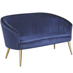 Canapé d'appoint de salon contemporain en velours bleu et pieds en laiton