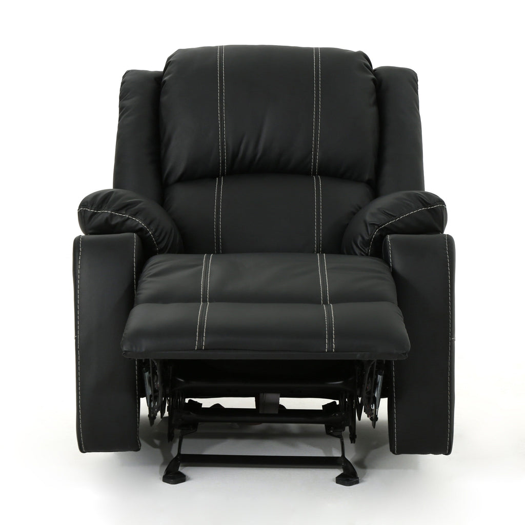 Fauteuil inclinable manuel contemporain avec porte-gobelets en acier, revêtement en similicuir moelleux, inclinaison réglable