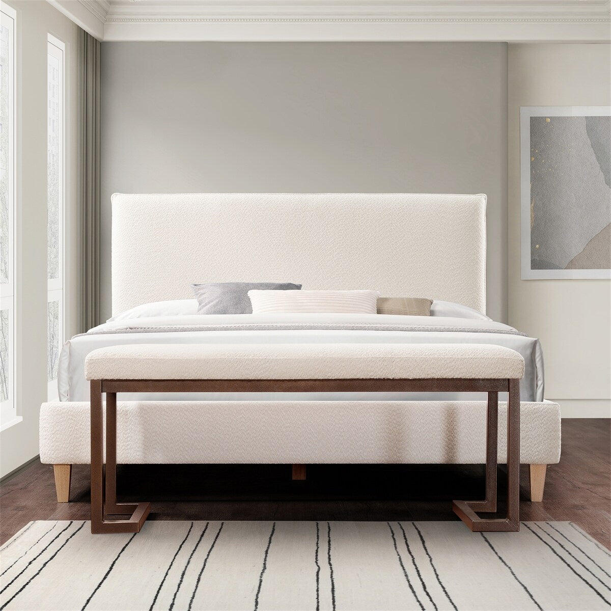 Banc d'appoint rectangulaire rembourré contemporain