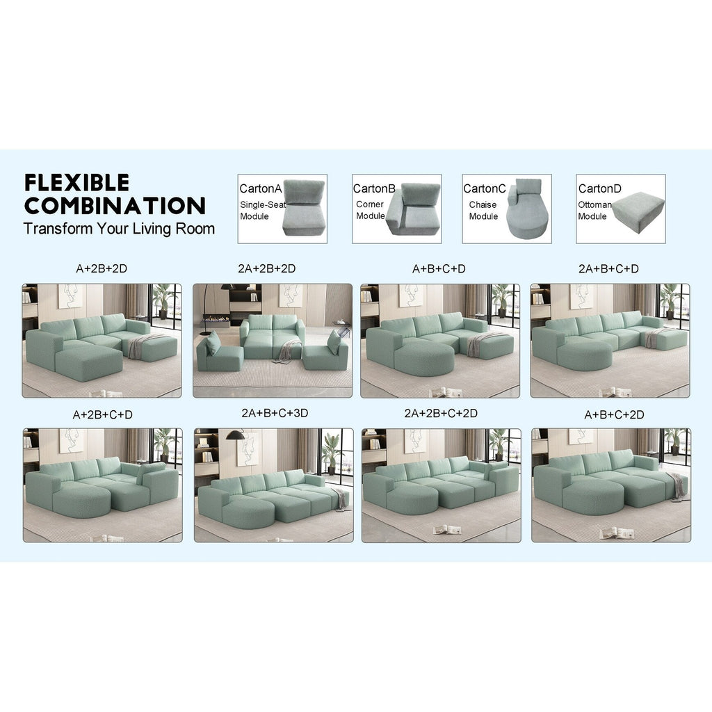 Canapé convertible modulable en U 104,32 x 70,86 cm avec méridienne, pouf et éponge compressée pour le salon