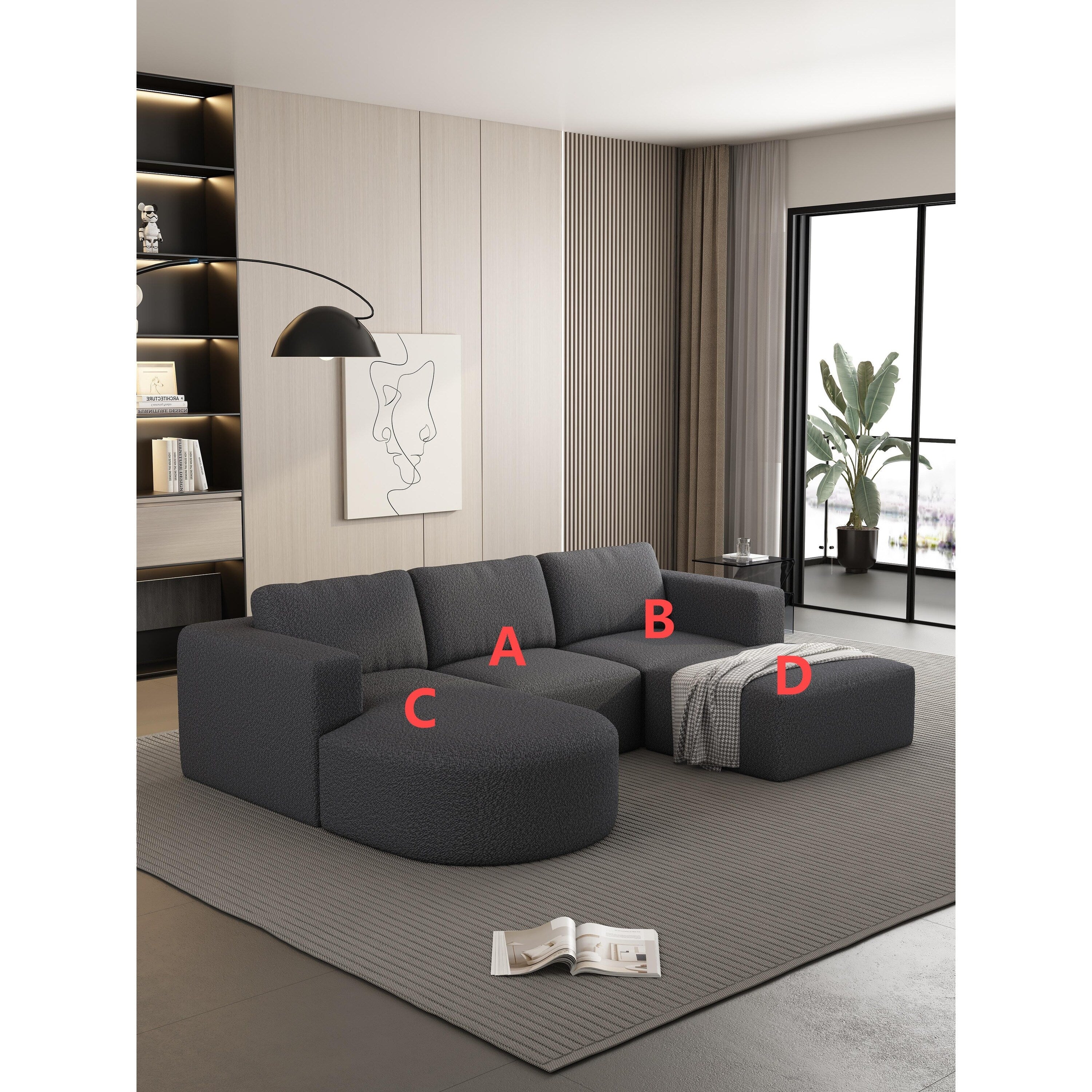 Canapé convertible modulable en U 104,32 x 70,86 cm avec méridienne, pouf et éponge compressée pour le salon