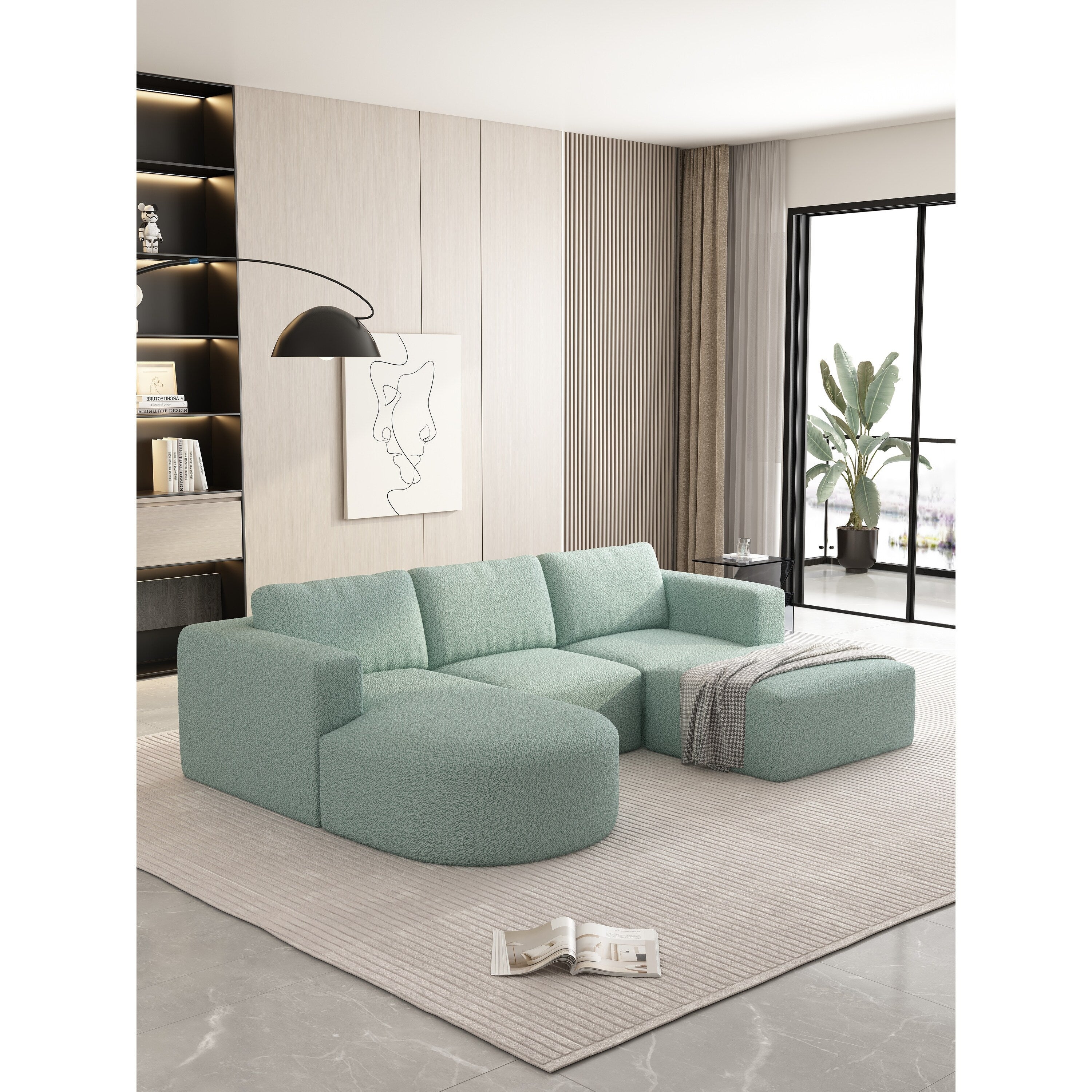 Canapé convertible modulable en U 104,32 x 70,86 cm avec méridienne, pouf et éponge compressée pour le salon