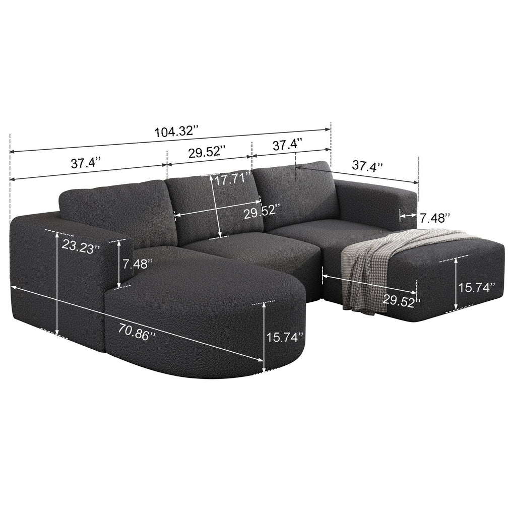 Canapé convertible modulable en U 104,32 x 70,86 cm avec méridienne, pouf et éponge compressée pour le salon