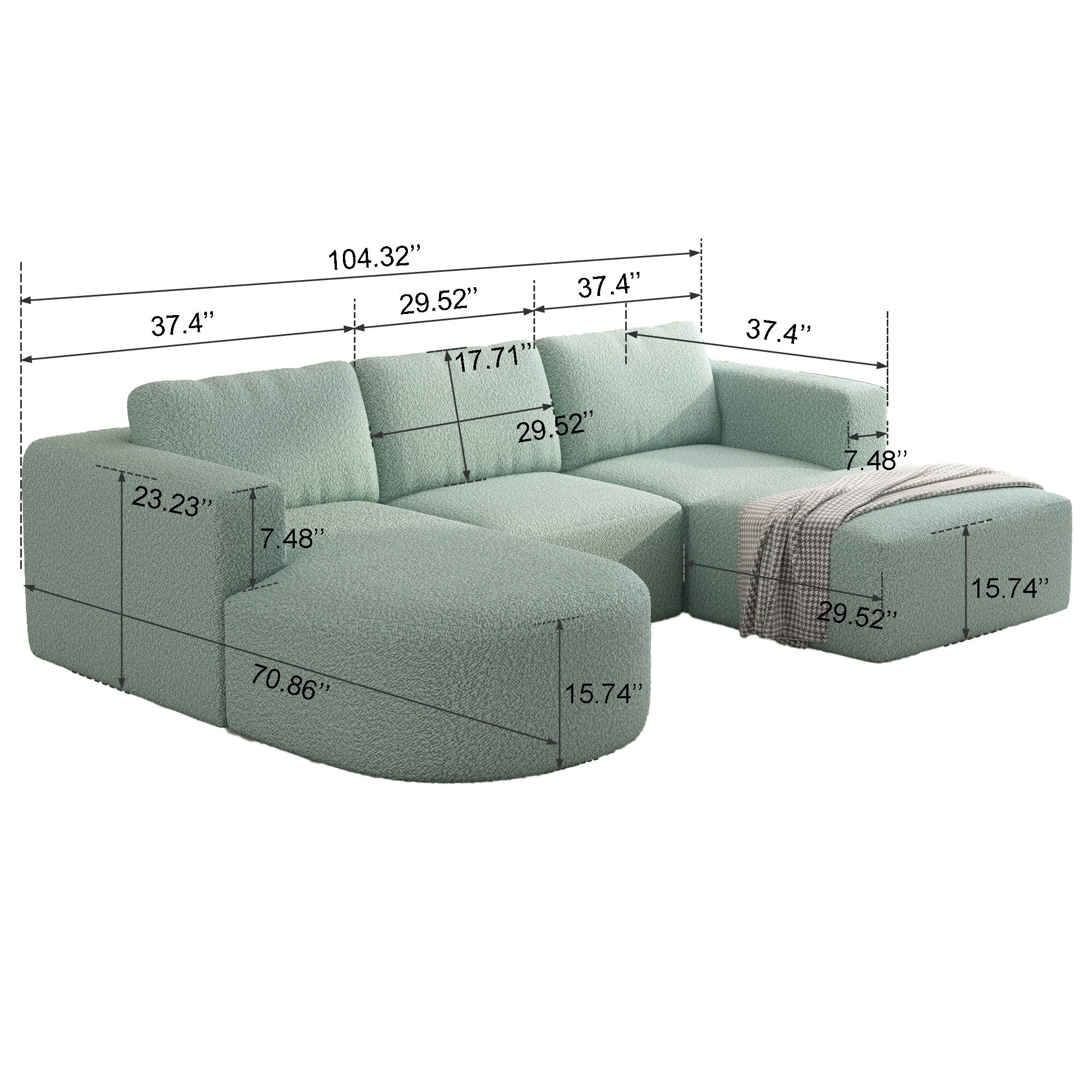 Canapé convertible modulable en U 104,32 x 70,86 cm avec méridienne, pouf et éponge compressée pour le salon