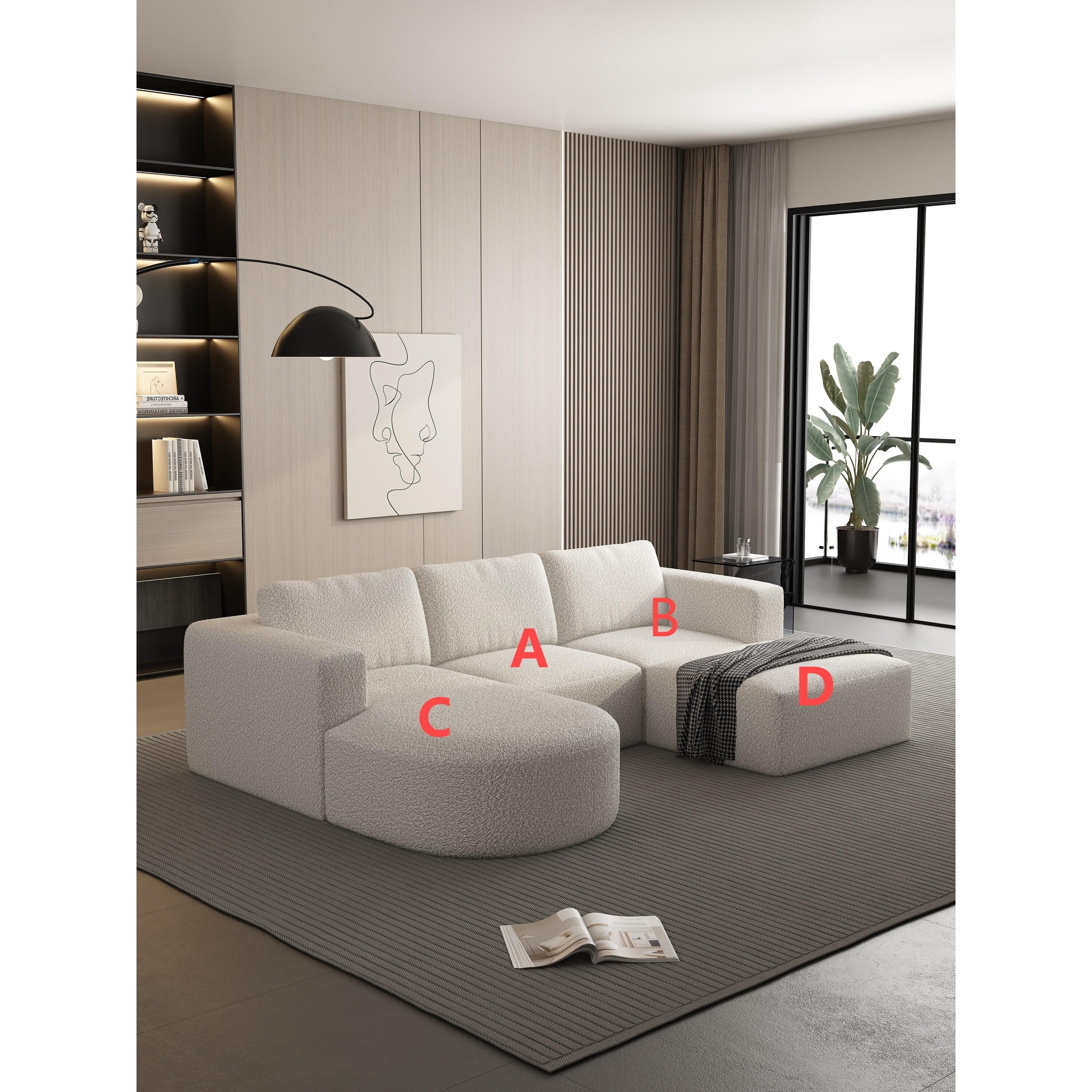 Canapé convertible modulable en U 104,32 x 70,86 cm avec méridienne, pouf et éponge compressée pour le salon