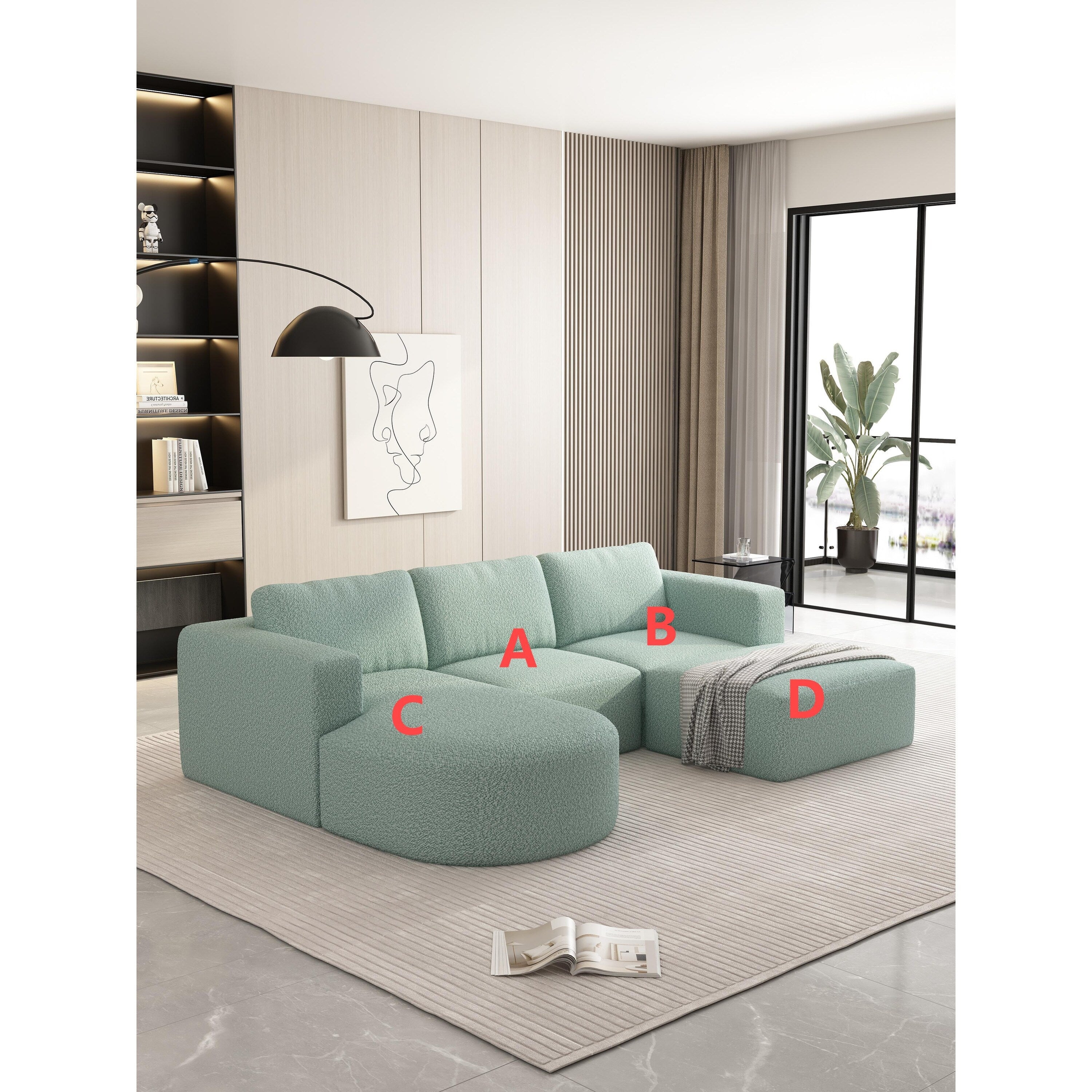 Canapé convertible modulable en U 104,32 x 70,86 cm avec méridienne, pouf et éponge compressée pour le salon