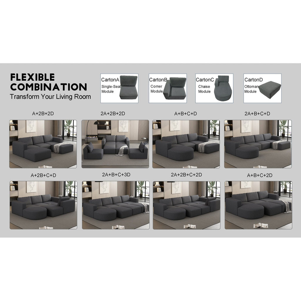 Canapé convertible modulable en U 104,32 x 70,86 cm avec méridienne, pouf et éponge compressée pour le salon