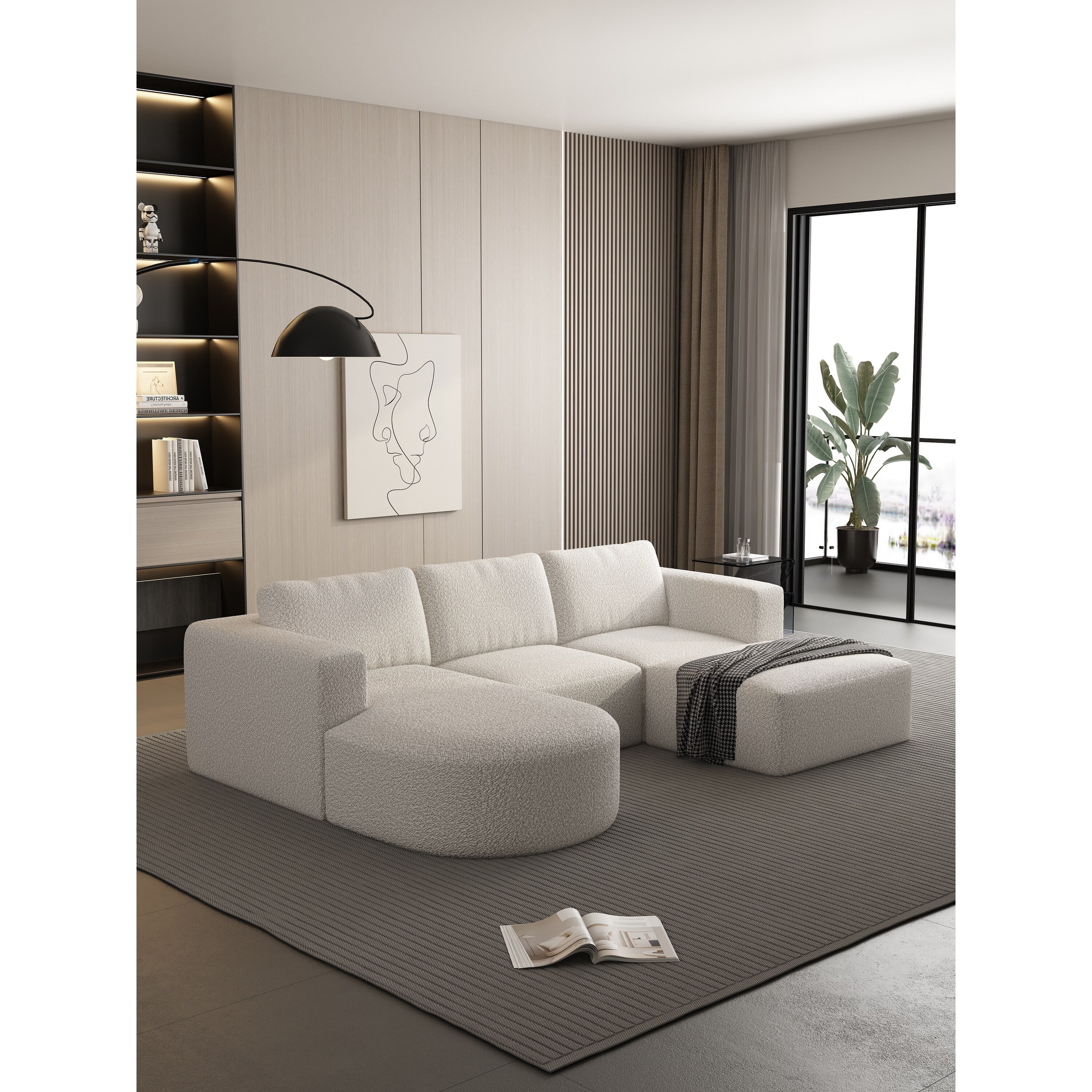 Canapé convertible modulable en U 104,32 x 70,86 cm avec méridienne, pouf et éponge compressée pour le salon