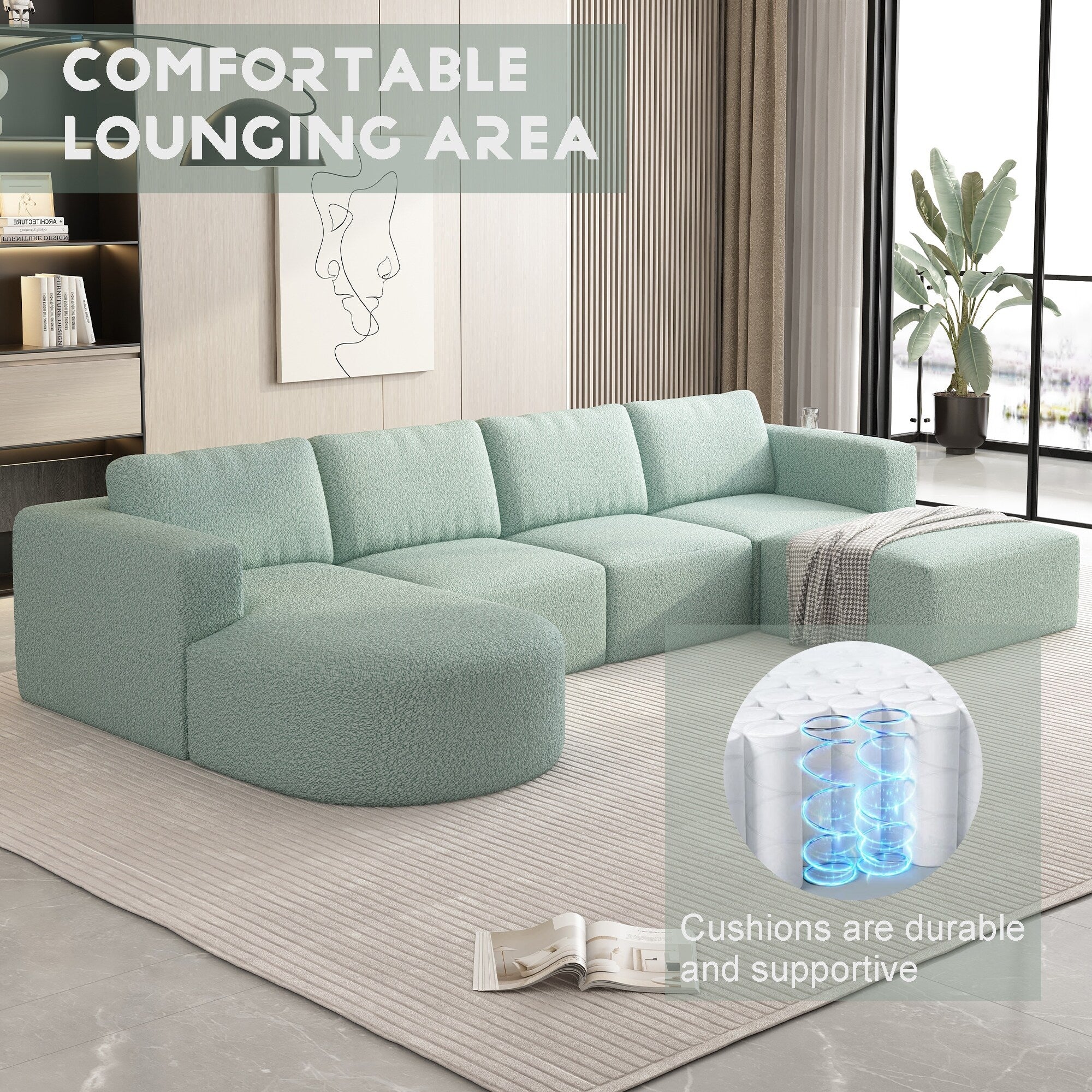 Canapé convertible modulable en U 104,32 x 70,86 cm avec méridienne, pouf et éponge compressée pour le salon