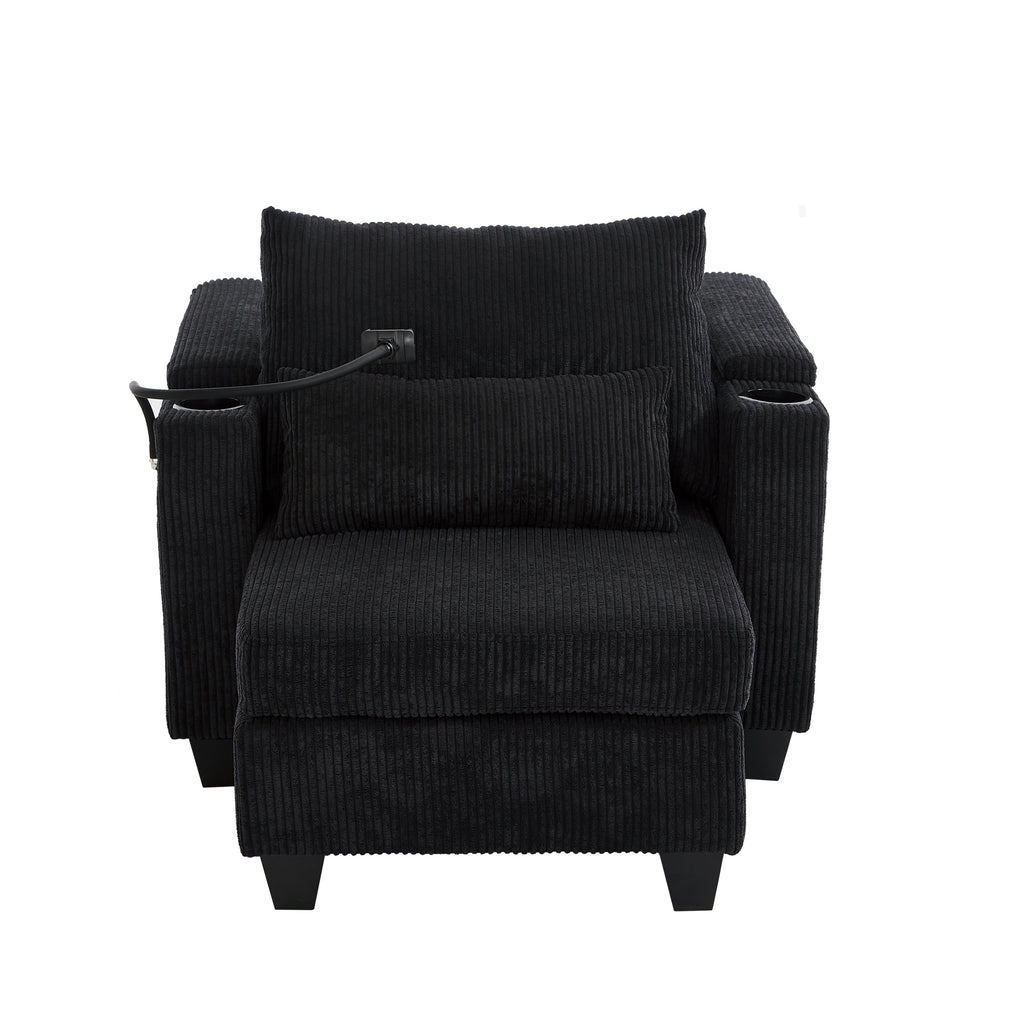 Canapé-lit convertible en velours côtelé avec port USB et deux porte-gobelets