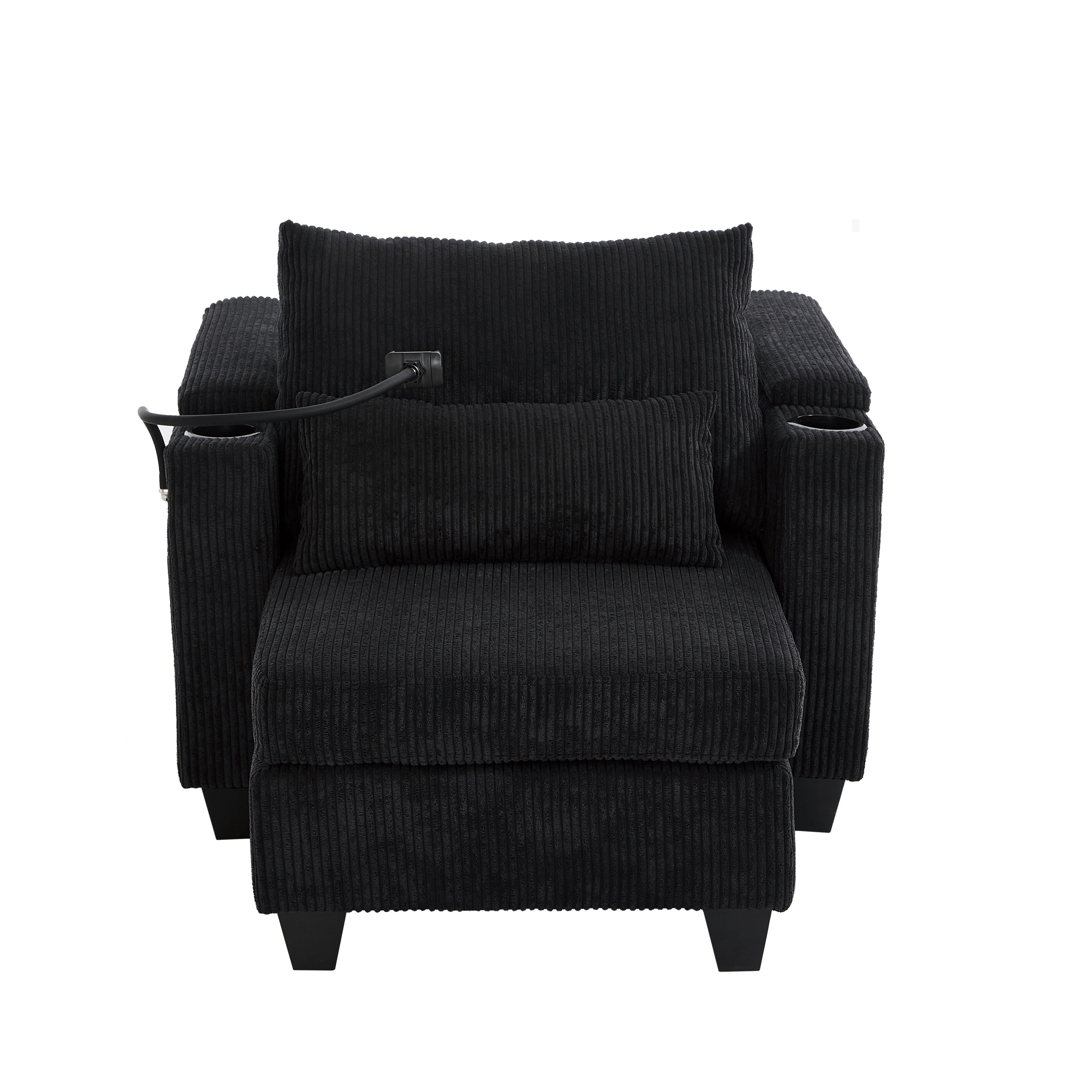 Canapé-lit convertible en velours côtelé avec port USB et deux porte-gobelets