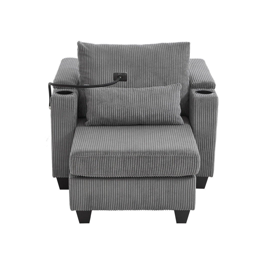 Canapé-lit convertible en velours côtelé avec port USB et deux porte-gobelets