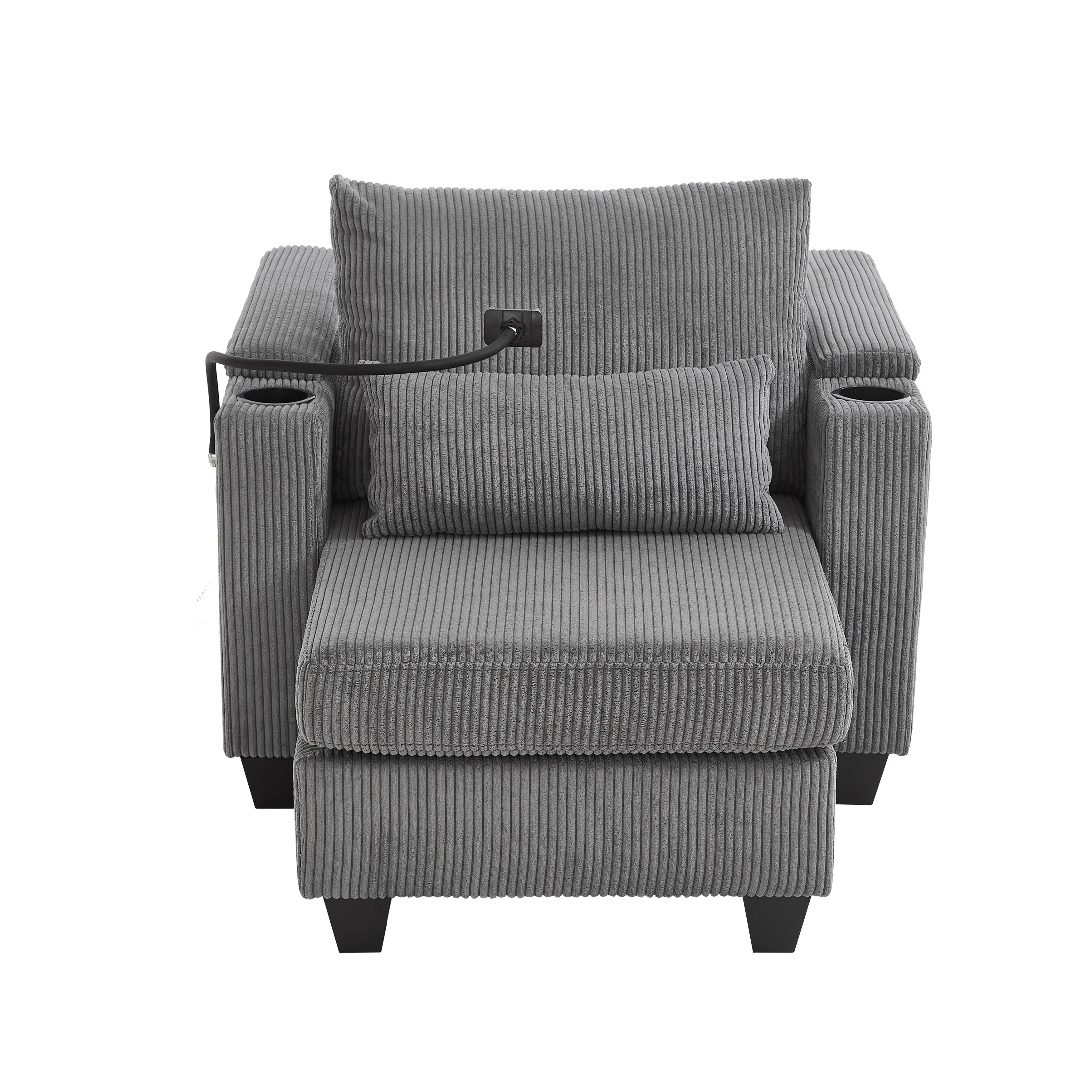 Canapé-lit convertible en velours côtelé avec port USB et deux porte-gobelets